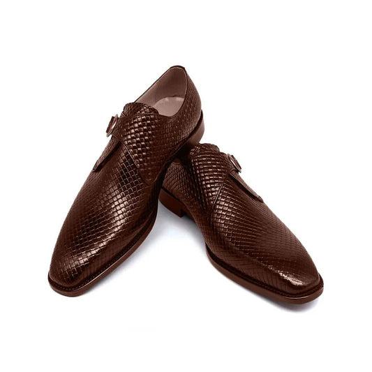 Dark Brown Waved Single Monk Strap Shoes