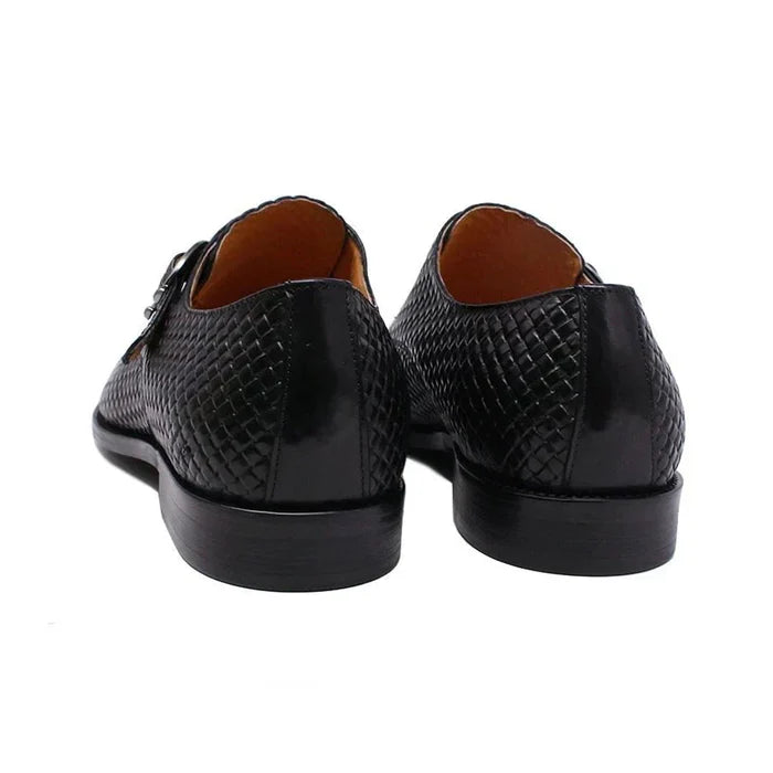 Black Waved Single Monk Strap Shoes