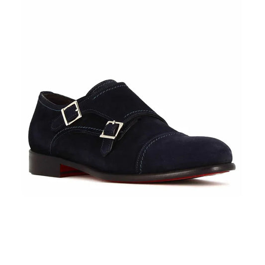 Blue Suede Double Monk Strap Shoes