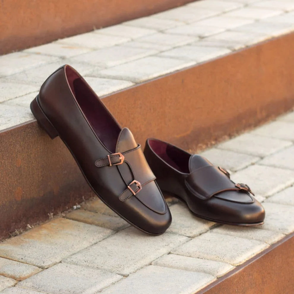 Burgundy Patina Monkstrap Shoes