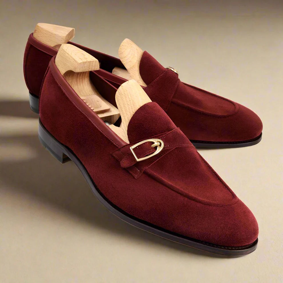 Burgundy Suede Monk Loafer