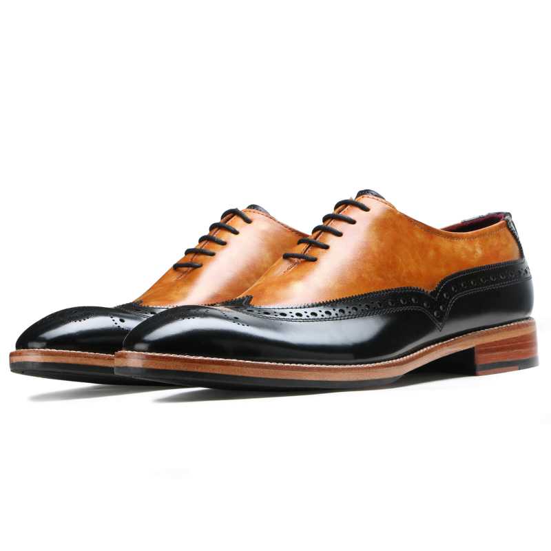 Formal Wingtip Oxfords in Tan-Black