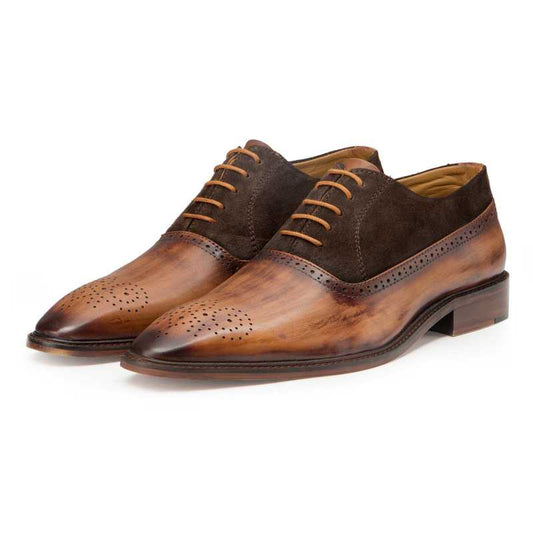 Formal Brown-Tan Medallion Suede Oxford