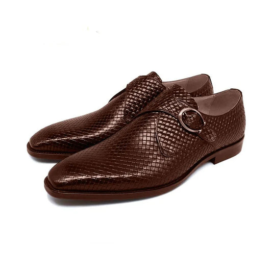 Dark Brown Waved Single Monk Strap Shoes