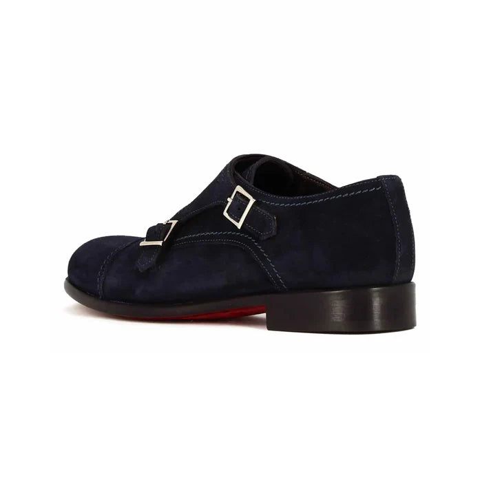 Blue Suede Double Monk Strap Shoes