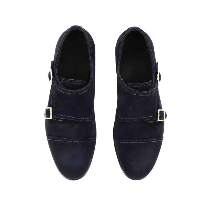 Blue Suede Double Monk Strap Shoes
